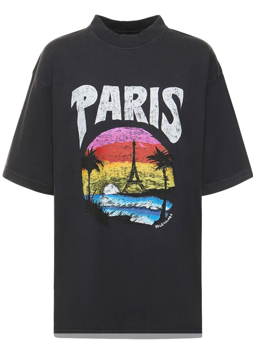 T-SHIRT  balenciaga girocollo con stampa tropical paris in cotone