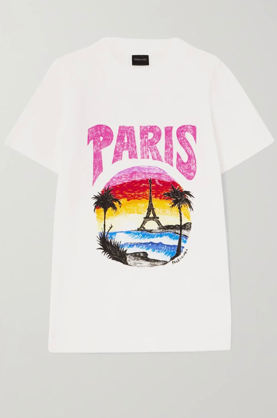 T-SHIRT  balenciaga girocollo con stampa tropical paris in cotone