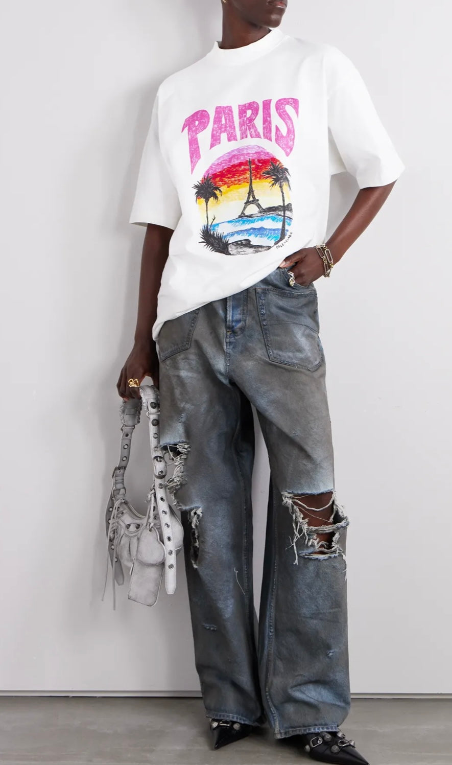 T-SHIRT  balenciaga girocollo con stampa tropical paris in cotone